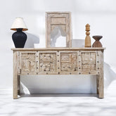 Handmade Carved Solid Hard Wood Old Door Console Table 150X45X92 CM Whitewash